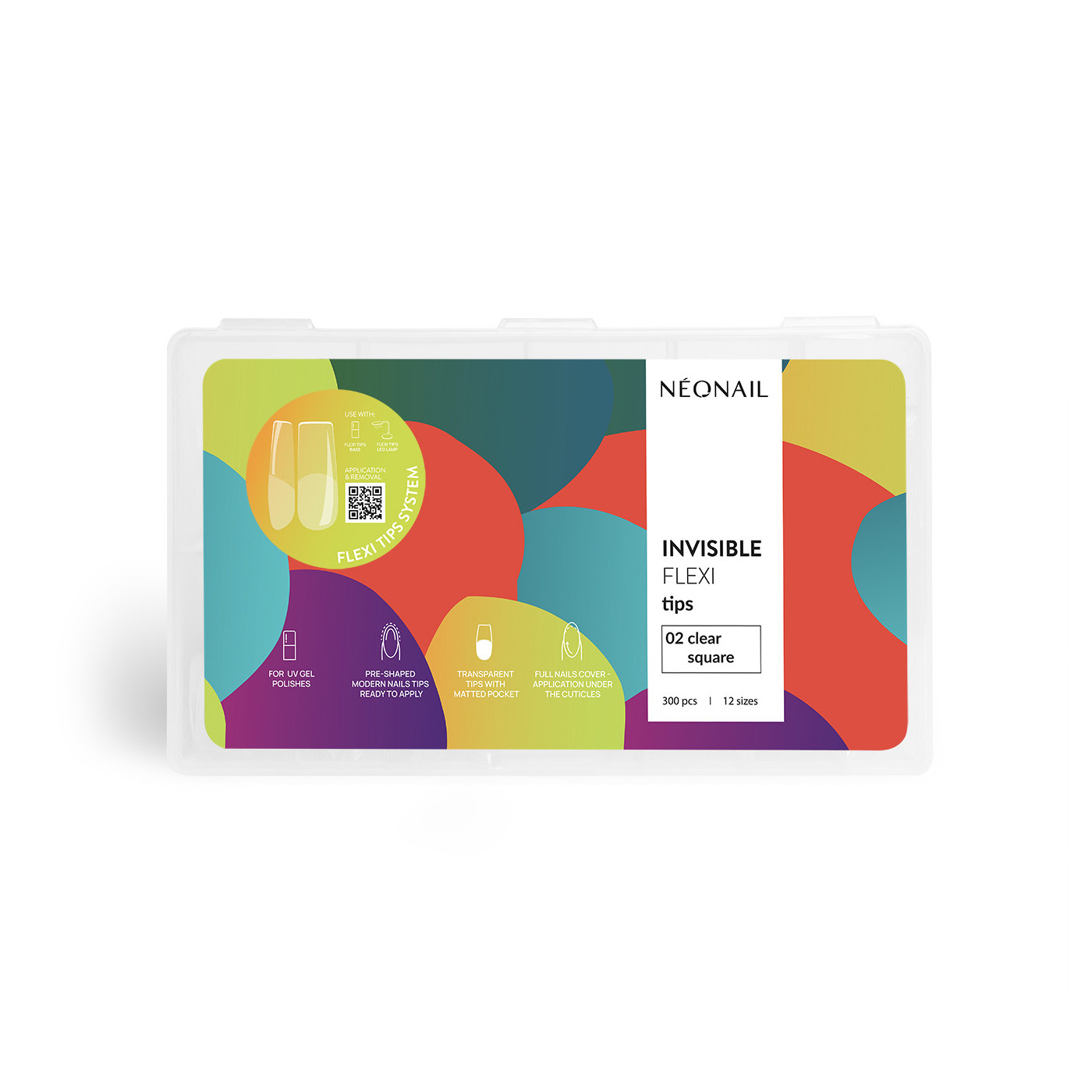 Tipsy elastyczne do przedłużania paznokci Invisible Flexi Tips 300 szt. - 02 Clear Square