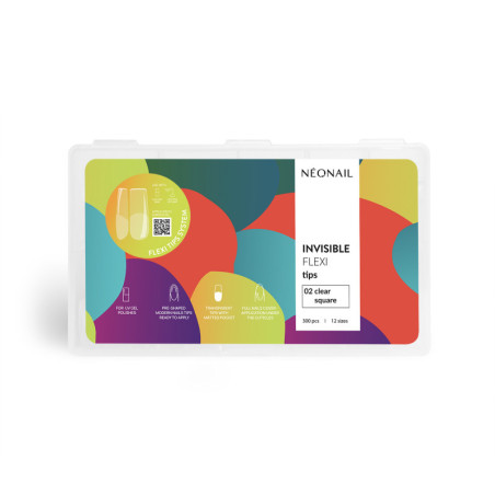 Tipsy elastyczne do przedłużania paznokci Invisible Flexi Tips 300 szt. - 02 Clear Square
